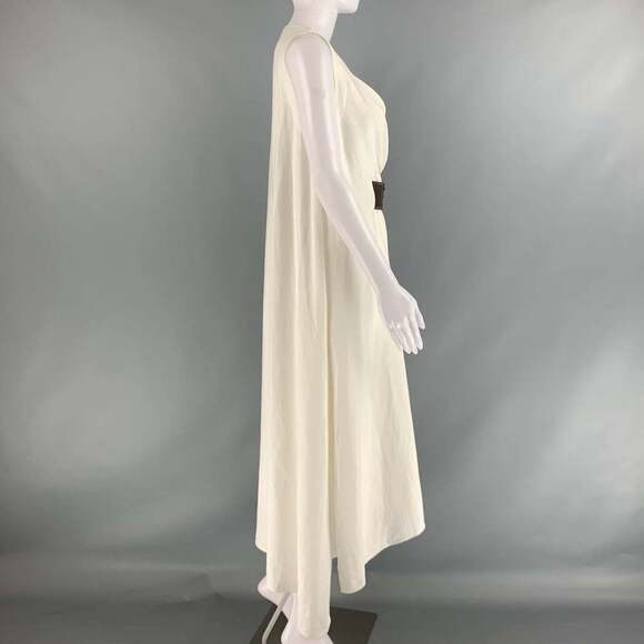 BRUNELLO CUCINELLI White Brown Viscose Linen Belted Dress - Picture 3 of 7